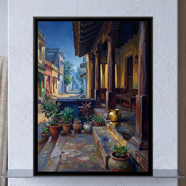 Tamil Quarter Verandah, canvas in a room