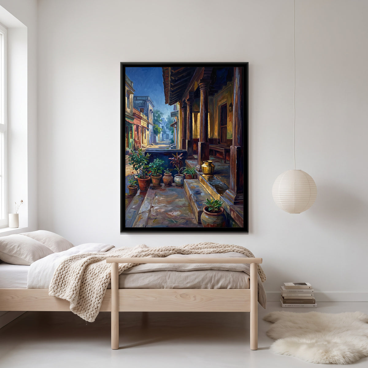 Tamil Quarter Verandah, canvas print shown in a room