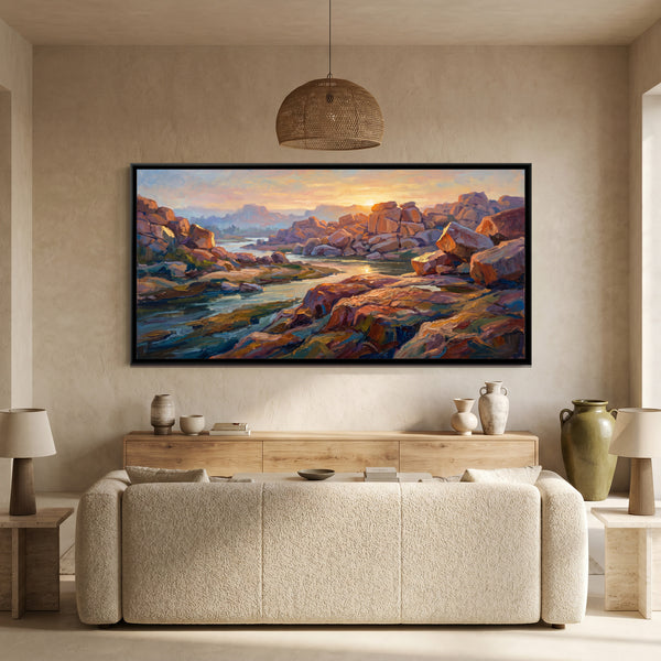 Tungabhadra and the Boulder Hills at Sunrise, canvas in a room