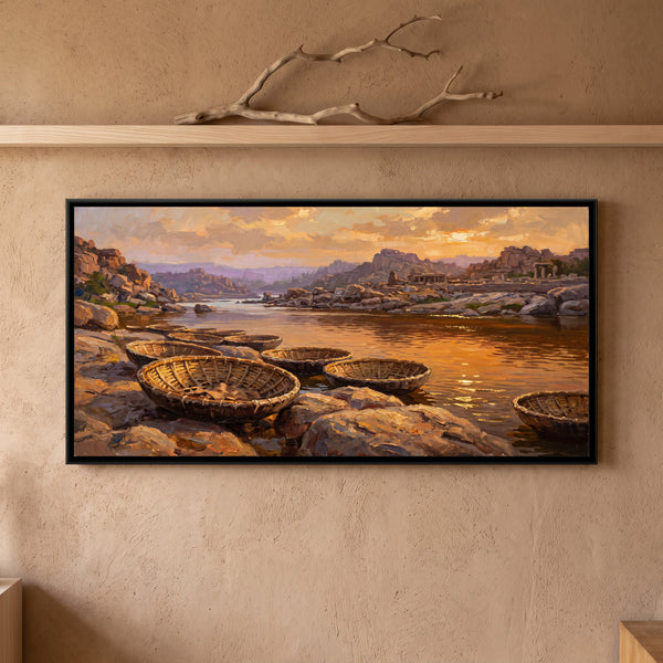 Coracles on the Tungabhadra, canvas in a room