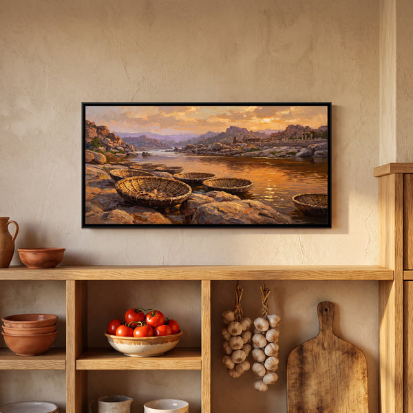 Coracles on the Tungabhadra, canvas in a room