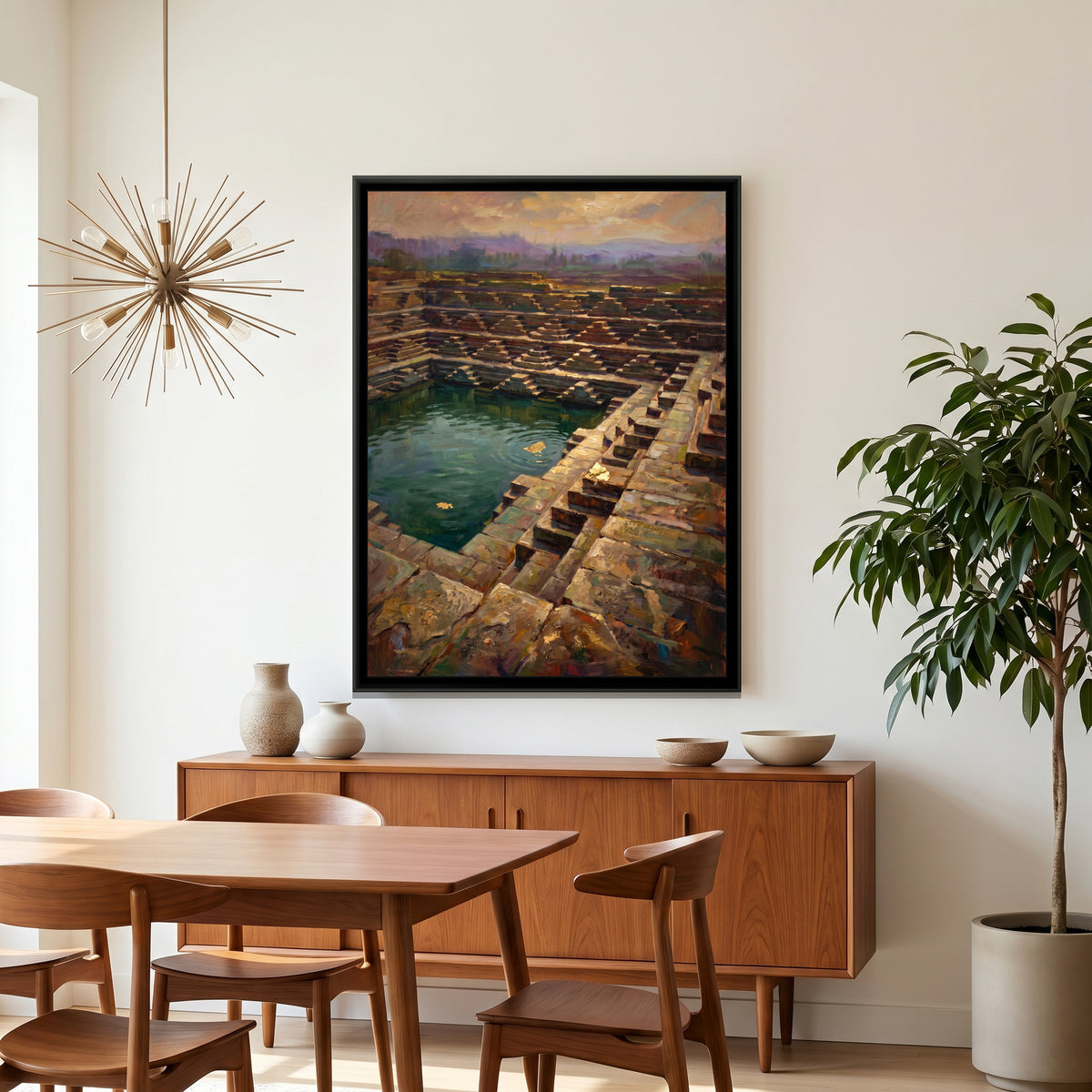 Royal Stepped Tank, canvas print shown in a second room