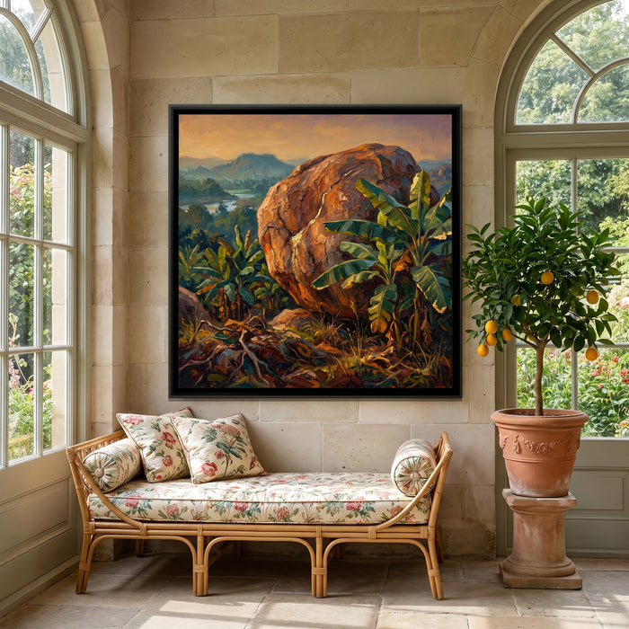 Banana Groves and Granite at Anegundi, canvas print shown in a room