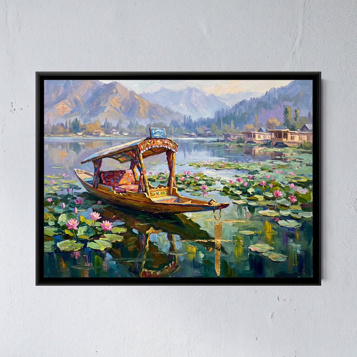 Empty Shikara among the Lotus, canvas in a room