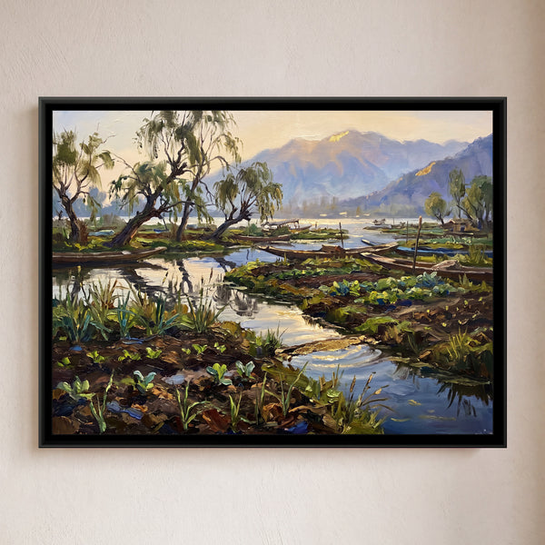 Floating Gardens of Dal Lake, canvas in a room