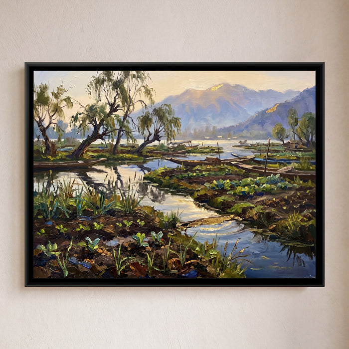 Floating Gardens of Dal Lake, canvas in a room