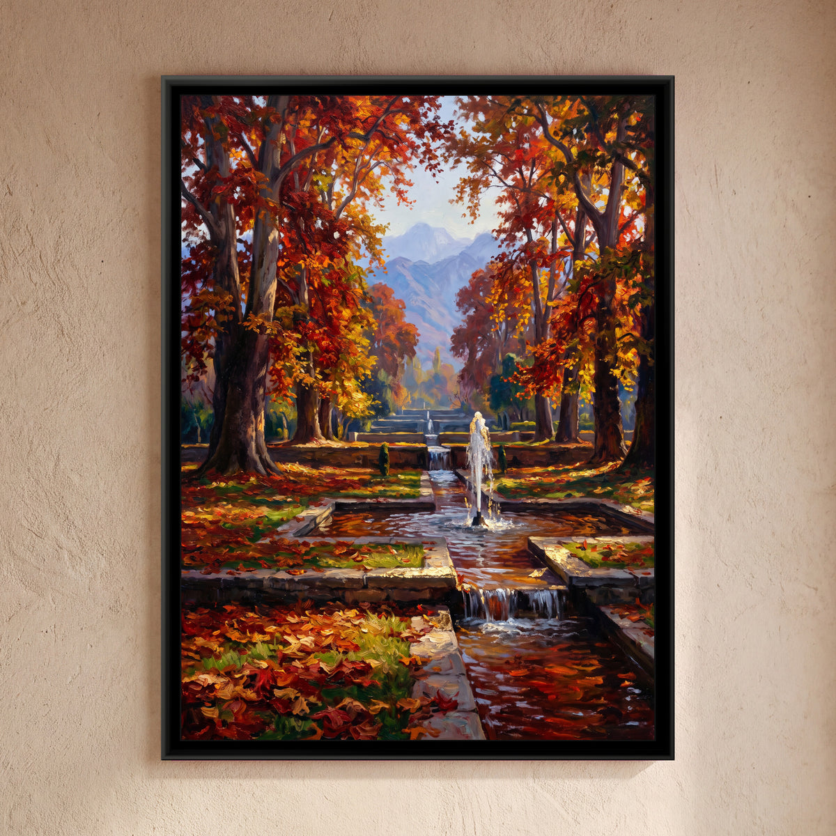 Chinar Terraces of a Mughal Garden, framed canvas print on a wall