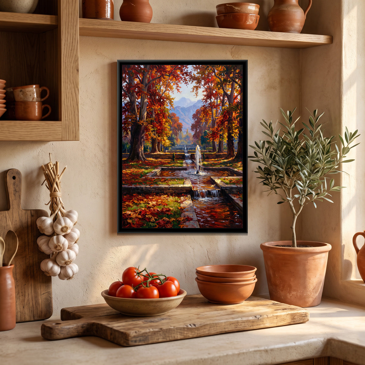 Chinar Terraces of a Mughal Garden, canvas print shown in a second room
