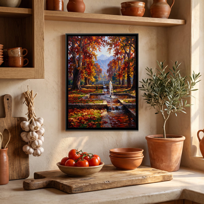 Chinar Terraces of a Mughal Garden, canvas print shown in a second room