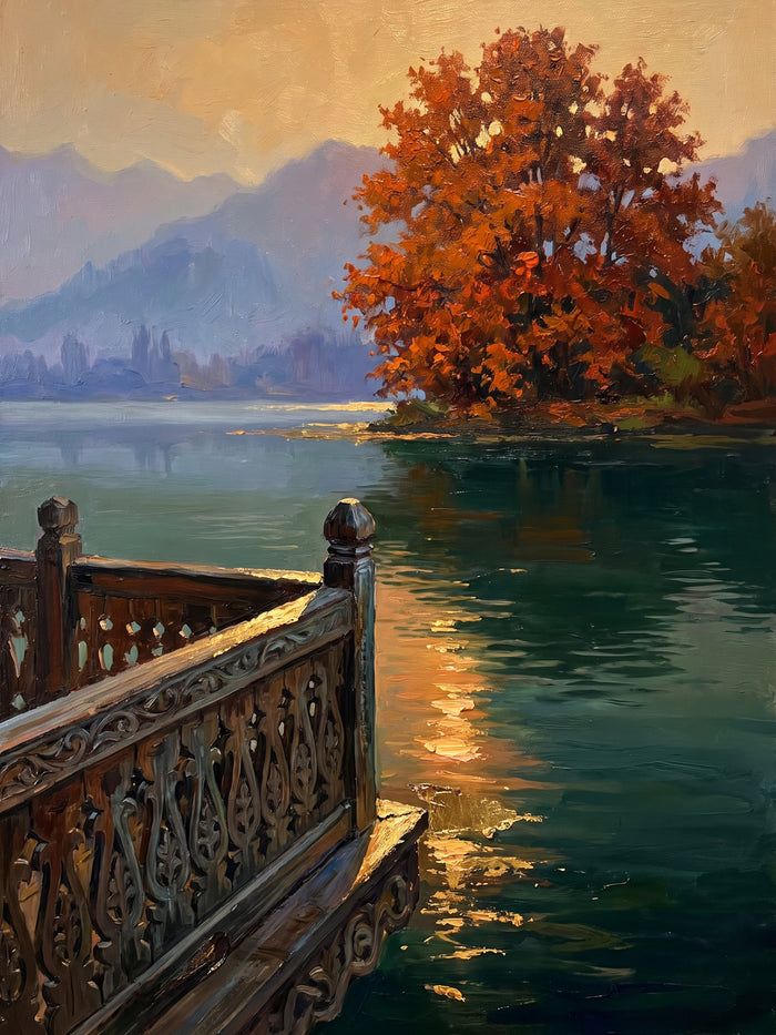 Carved Houseboat Balcony on Nigeen Lake, the full artwork