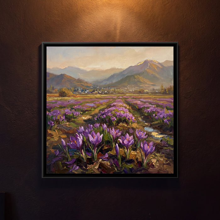 Saffron Fields in Bloom, canvas in a room
