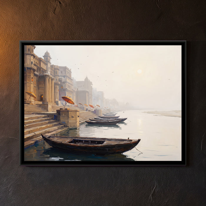 The Ghats in January Fog, framed canvas print on a wall