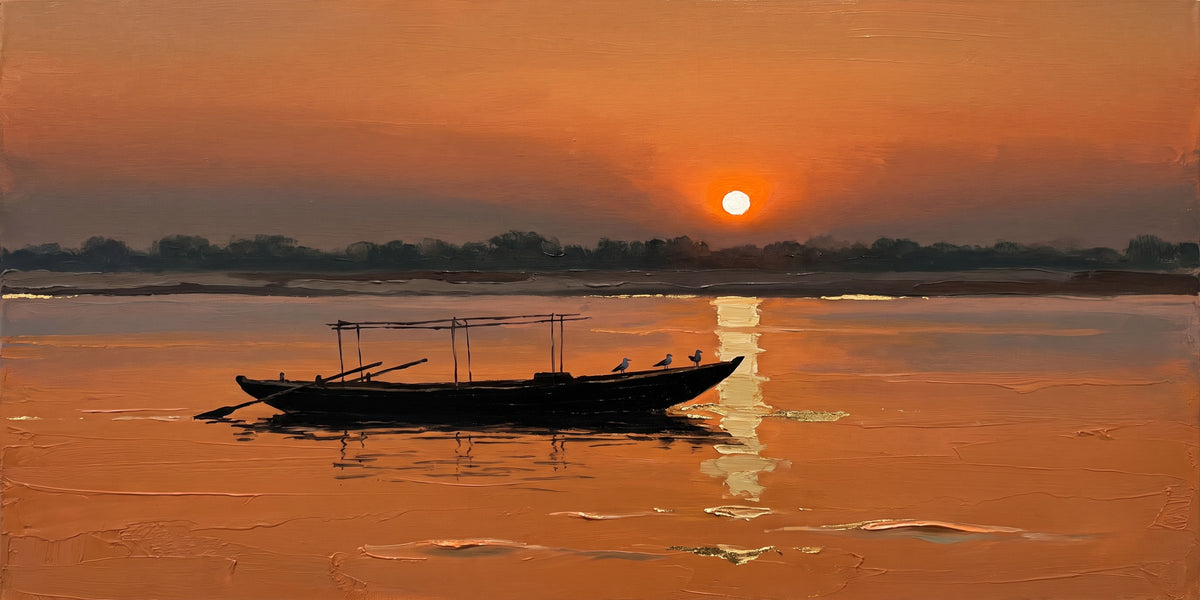 Morning Boat across the Sun on the Ganga, the full artwork