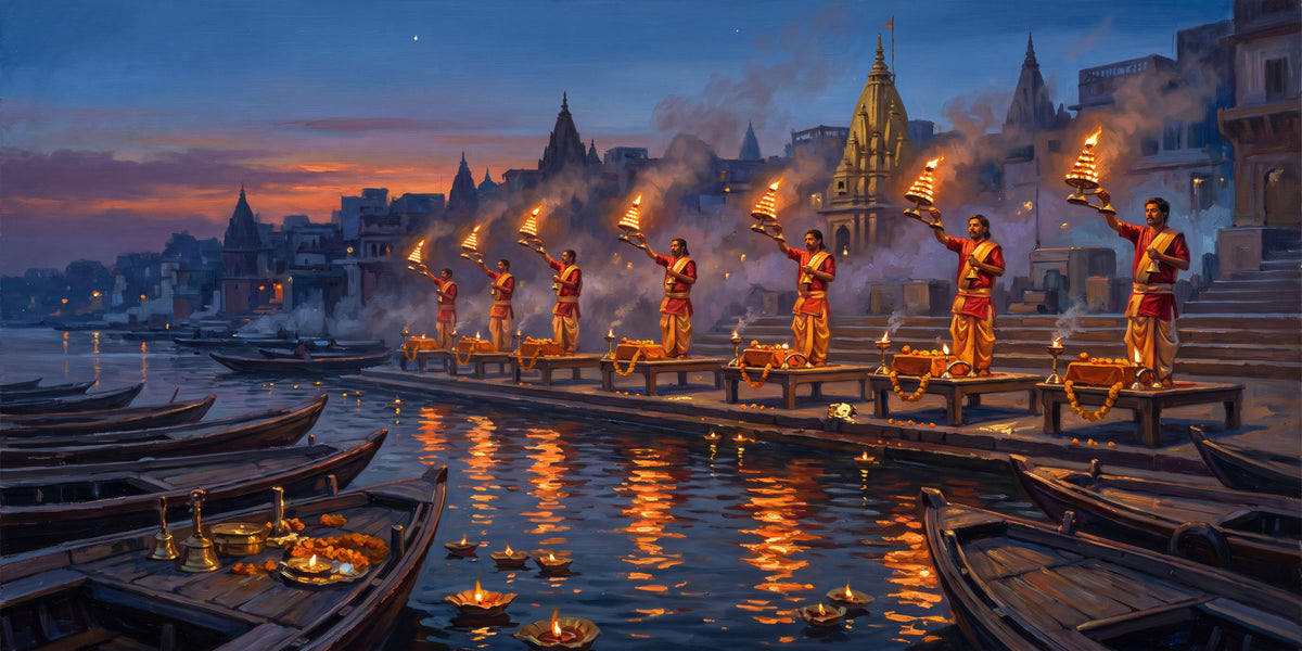 Evening Aarti at Dashashwamedh Ghat, the full artwork