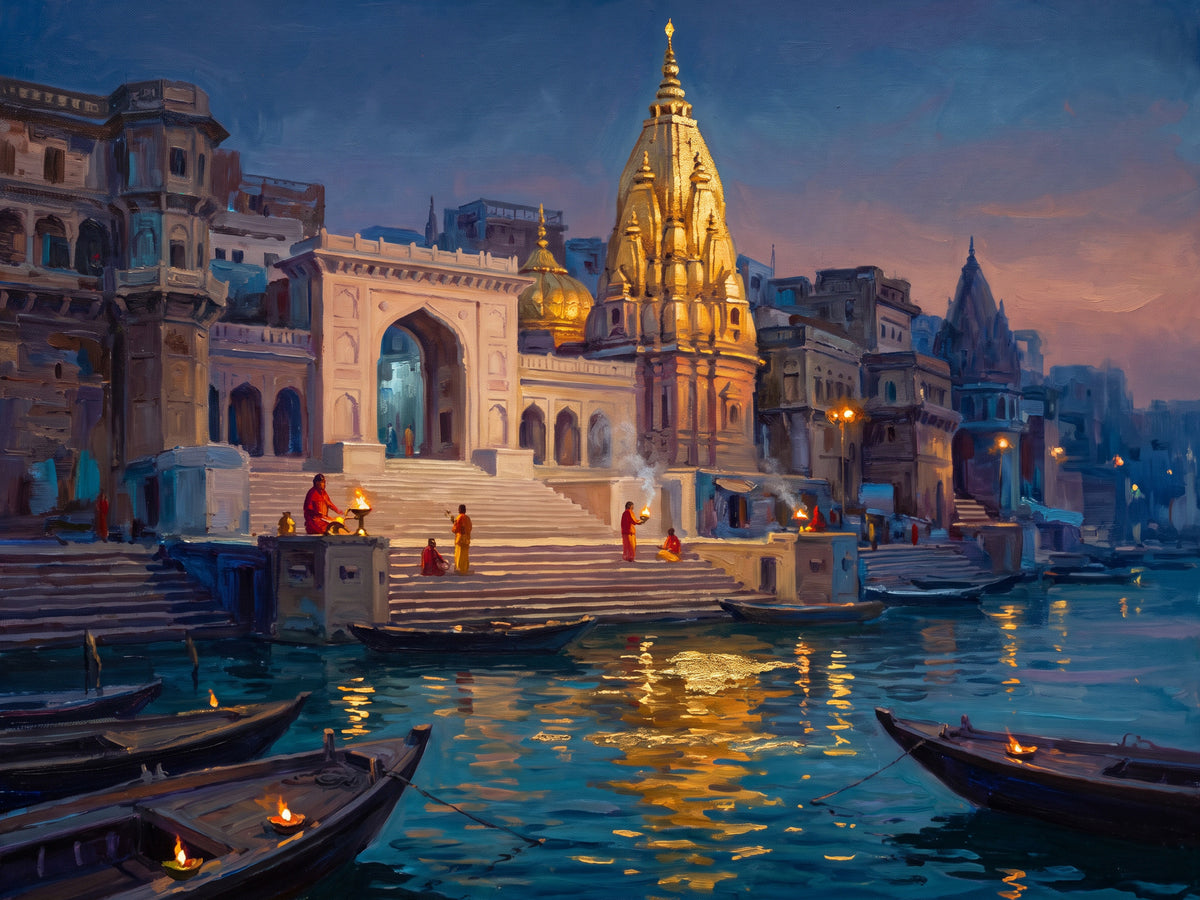 Kashi Vishwanath from the River at Blue Hour, the full artwork
