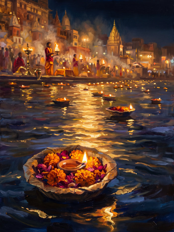 Diyas Drifting after the Ganga Aarti, the full artwork