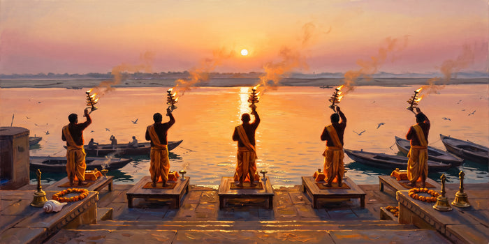 Subah-e-Banaras, Dawn Aarti at Assi Ghat, the full artwork