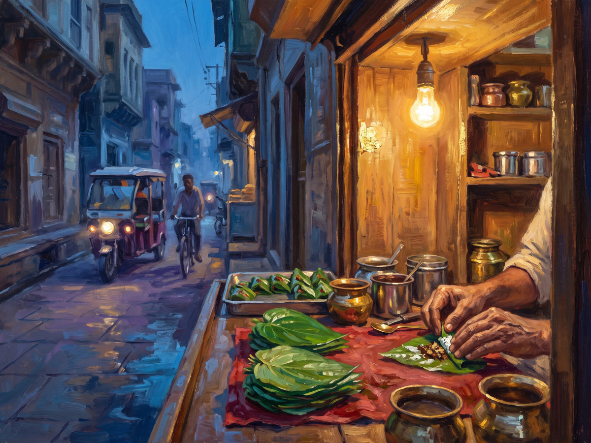 The Paan Shop at Dusk, Banaras, the full artwork