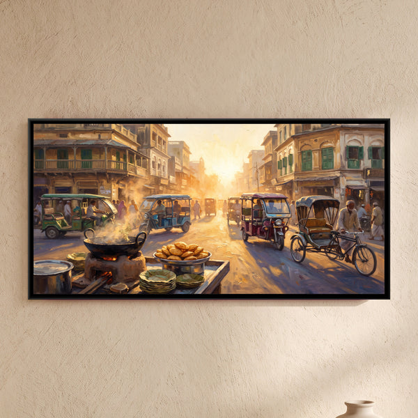 Godowlia Chowk at Golden Hour, canvas in a room