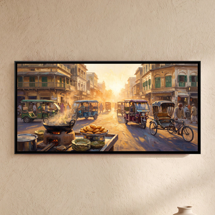 Godowlia Chowk at Golden Hour, canvas in a room
