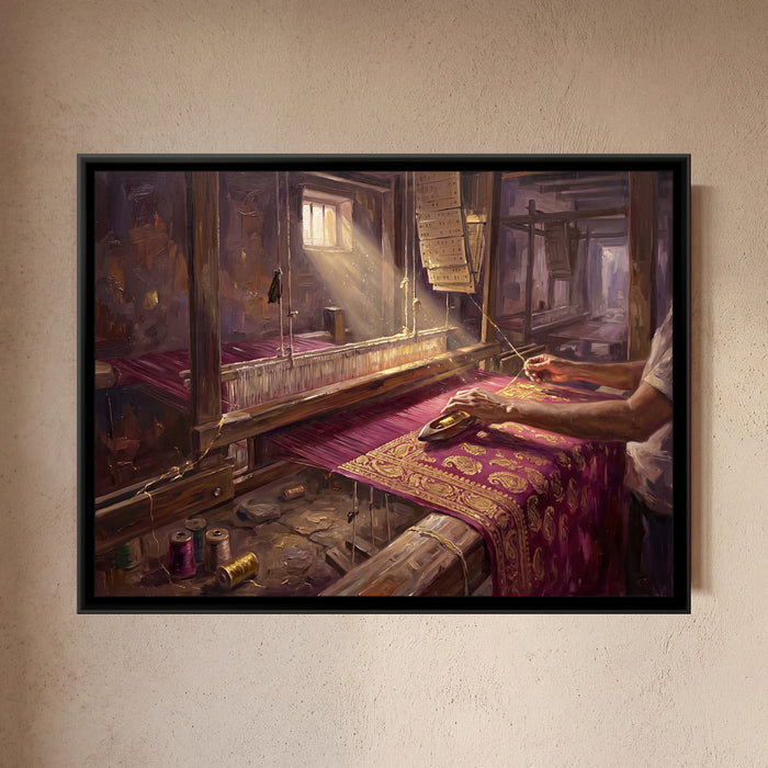 The Weaver's Loom in Madanpura, framed canvas print on a wall