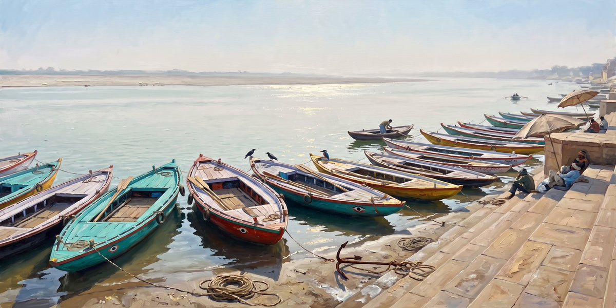 Boats Resting at Assi Ghat at Noon, the full artwork
