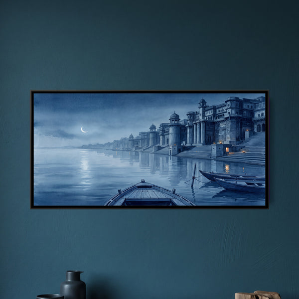 Moonlit Night on the Varanasi Ghats, canvas in a room