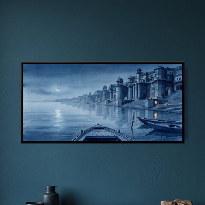 Moonlit Night on the Varanasi Ghats, canvas in a room