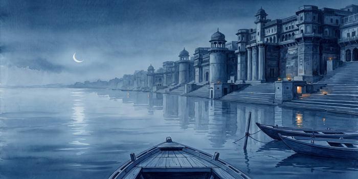 Moonlit Night on the Varanasi Ghats, the full artwork