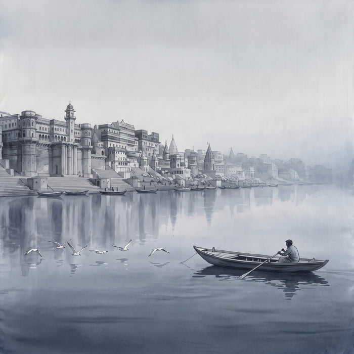 Boatman and Gulls in the Grey Dawn Mist, Square, the full artwork