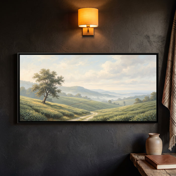 Morning Mist over the Munnar Tea Hills, canvas in a room