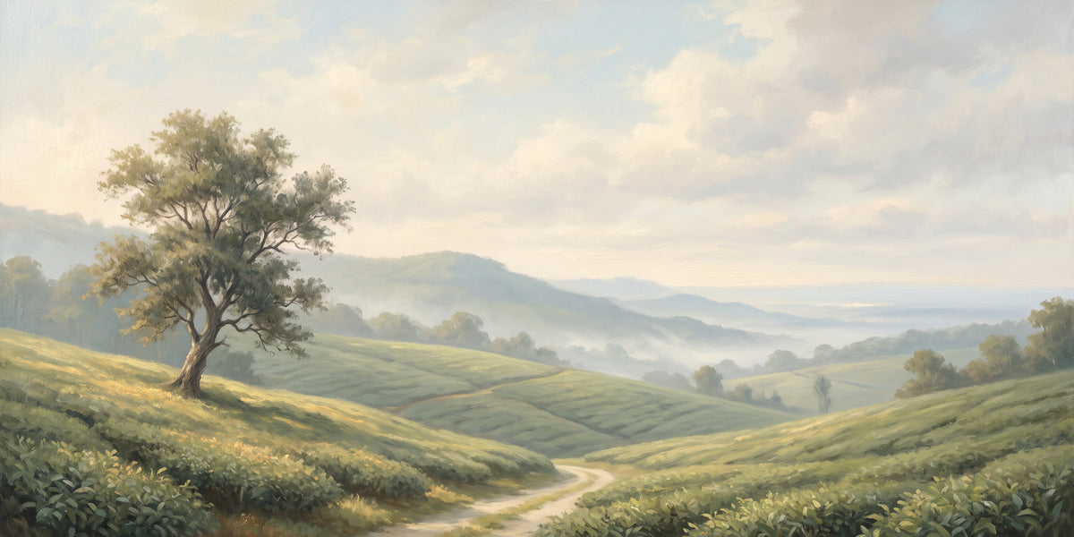 Morning Mist over the Munnar Tea Hills, the full artwork