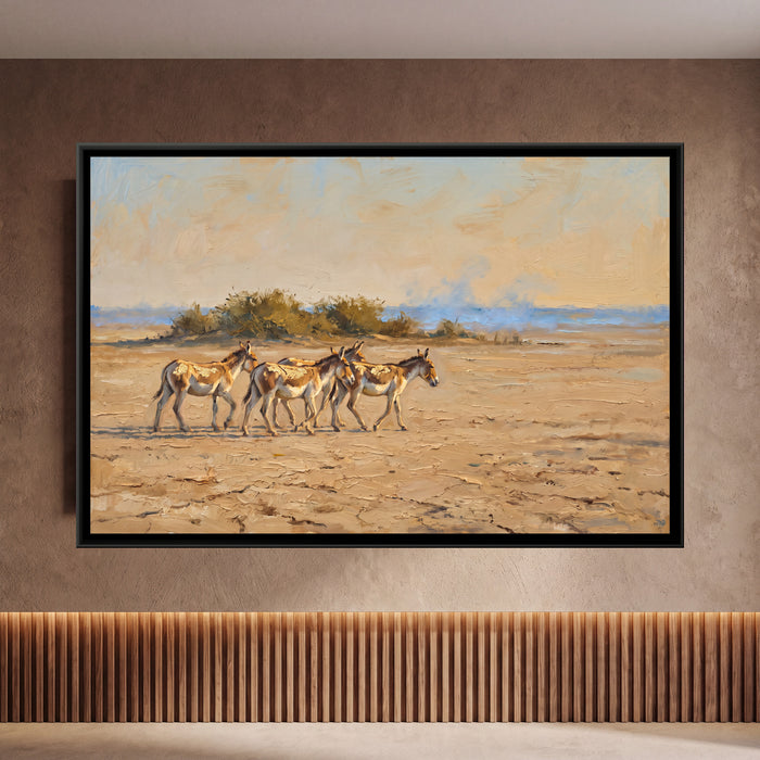Wild Asses on the Little Rann, framed canvas print on a wall